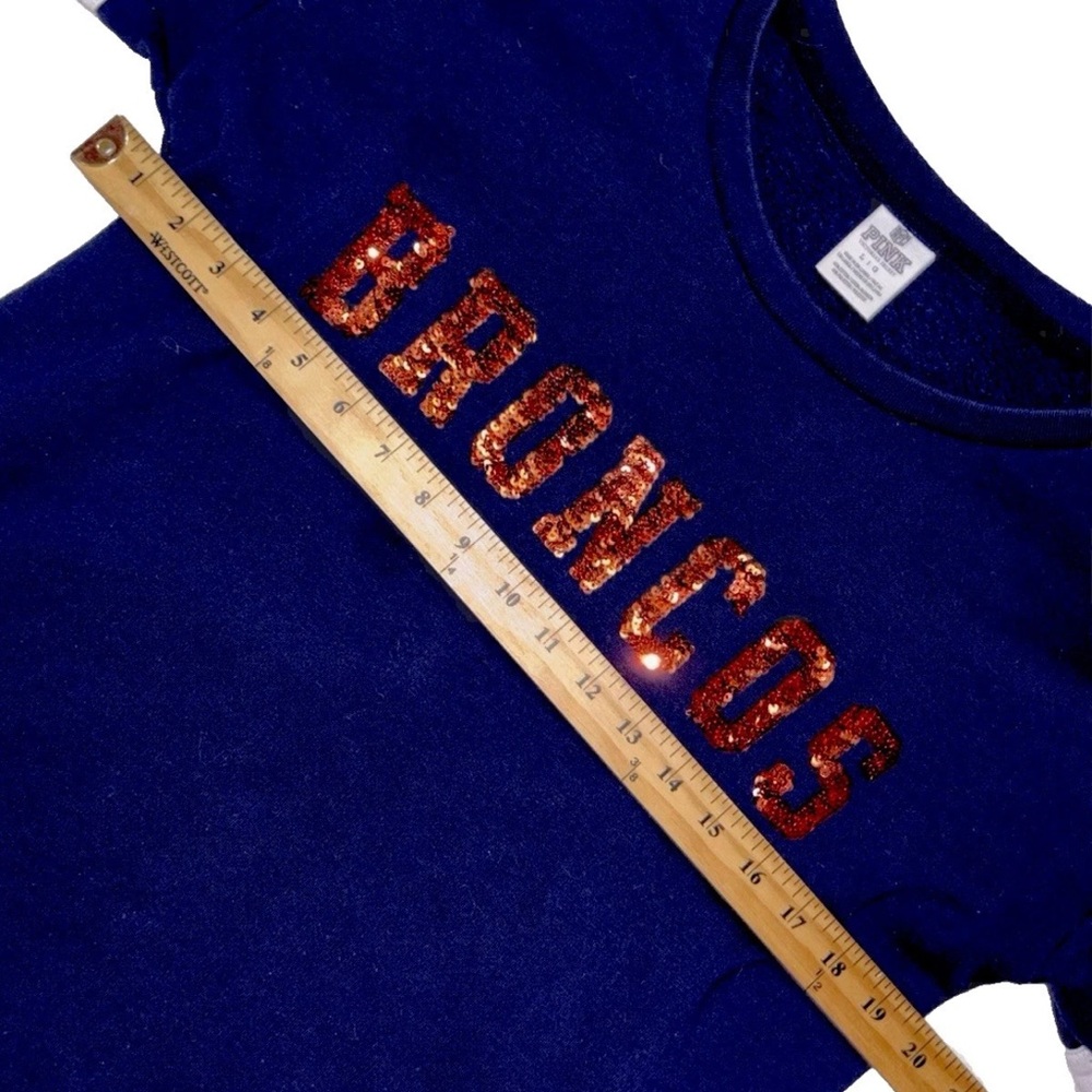 Pink Victoria's Secret Denver Broncos sequin pullover sweatshirt SZ.L Sporty - Picture 3 of 6